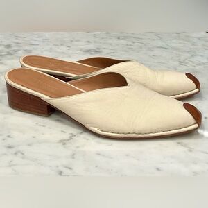 Rachel Comey Leather Mules, 2” block heel, cream&brown, 9.5, EUC
